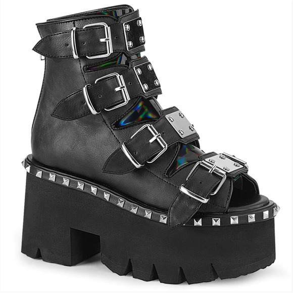 Demonia Shoes - Demonia Cult Women's ASHES-70 Vegan Leather Platform Boot Sandal 7 Black Bootie